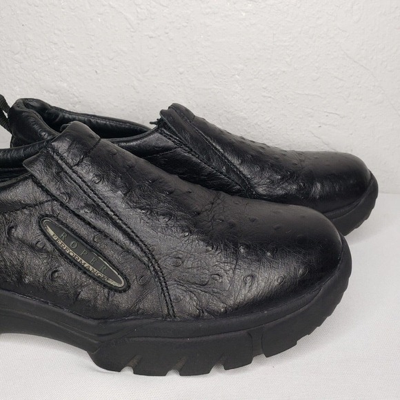 Roper Performance Black Shoes  Ostrich Print Leather Loafer Slip Ons